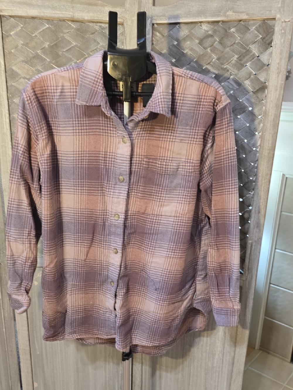 Eddie Bauer Lavender and Pink Plaid Button-Down Shirt